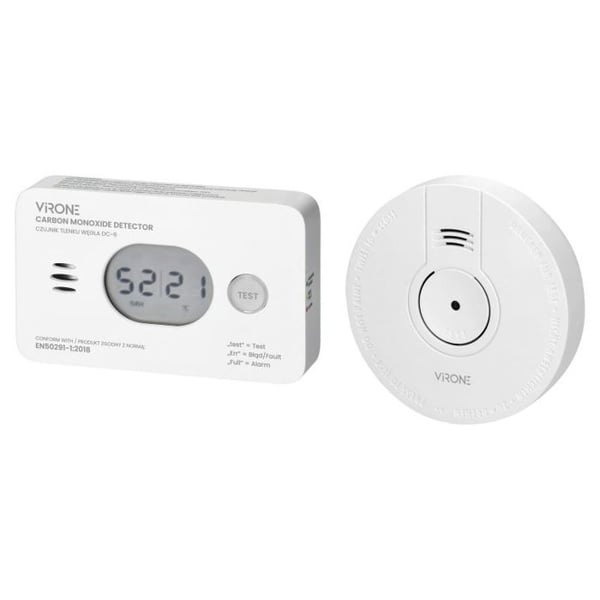 Sensor kit - VIRONE - DC-7 - Røg- og kulilte detektion - Alarm 85 dB - Nem installation