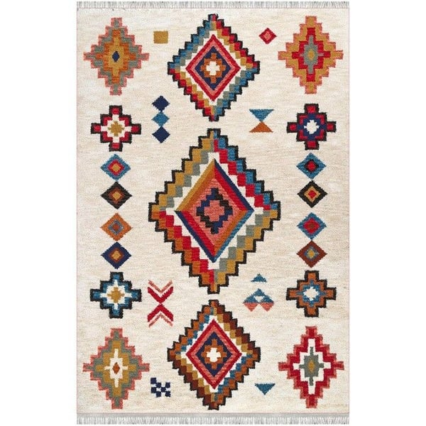 Skandinavisk Cream Multicolor Digital Matta – Tvättbar, Halkfri – Vardagsrum, Sovrum – 6-7 mm (Dimension: 80x300 cm)