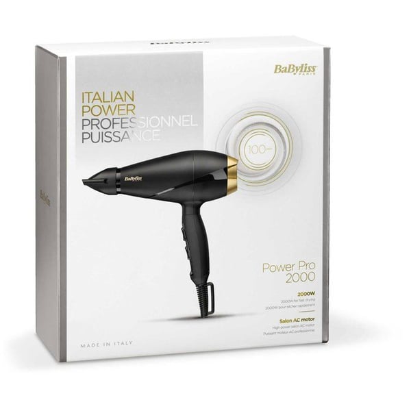 BABYLISS 6704E Power Pro 2000W hårtork - 2 temperaturer/2 hastigheter - Svart