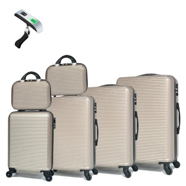 Reseset 6 Delar | CELIMS Weekendväska | Handbagage + Kabinväska + Mellanstorlek + Större + 2x Necessär | 360-hjul | Champagne
