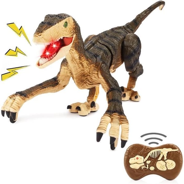 Fjärrstyrd Laddningsbar Dinosaurieleksak för Barn, 5 Kanaler 2.4G för Pojkar Flickor, Elektronisk RC Vélociraptor som Går