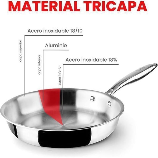 Stekpanna - Ibili - 652928 - 28 cm - Rostfritt stål - Induktionskompatibel - Utan non-stick beläggning