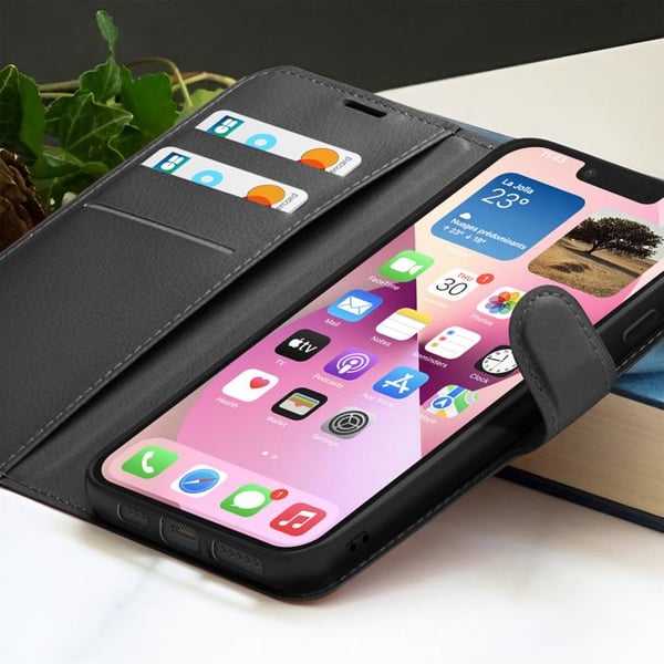 Plånboksfodral - ZANAÉ - iPhone 13 - Horisontellt Stöd - Magnetstängning - Svart