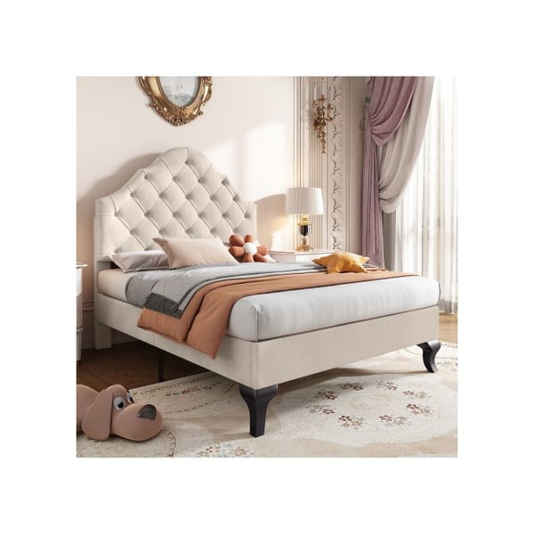 Polstret hovedgærde - MUVOE - 90x200 cm - Beige velour - Justerbart hovedgærde - 1 person