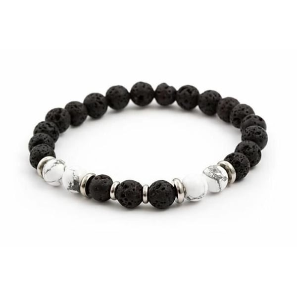 Armband - BENETO - Beadad Mink62 - Lava Sten - Howlite - 19 cm