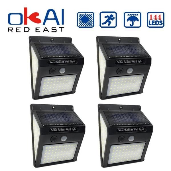 Utomhusgatubelysning, 20 eller 30-100 LED Solar Lampa med Människokroppssensor, Utomhusbelysning, Ljusstyrka - 4st 144LED