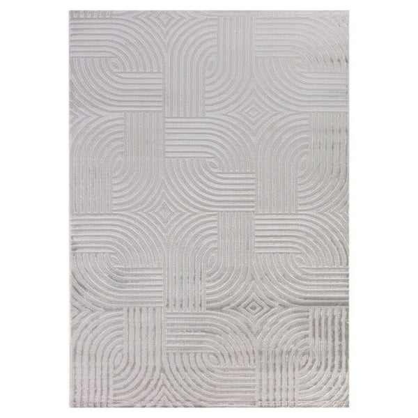 Soffmatta med reliefmönster i rutor, bohemisk skandinavisk stil, mjuk, silverfärgad (Dimension: 280X370 cm)