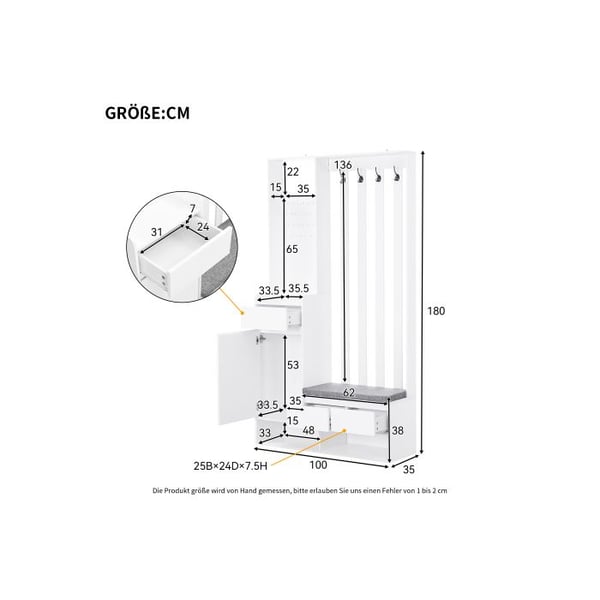 Skoarmarie - MUVOE - Moderne - Hvid - H180/B100/T35 cm - Multifunktionel