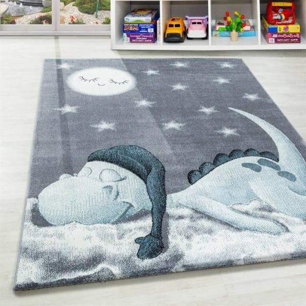 Matta - Barn - Dino - Grå - Blå - 160x230 cm - Polyester