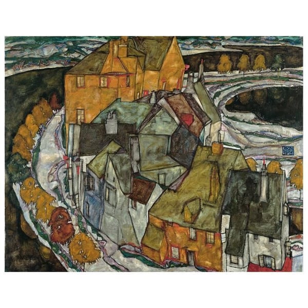 Legendarte - Målning, tryck på duk - Crescent Of Houses Ii (Island Town) Egon Schiele cm. 50x60