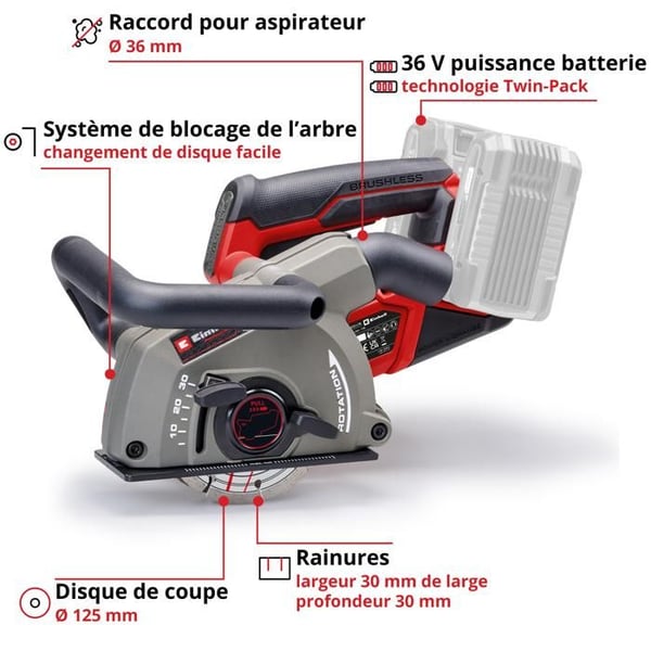Einhell Professional Träbearbetning utan sladd TP-MA 36/30 Li BL - Solo PXC (36V, 2 skivor) Levereras utan batteri eller laddare