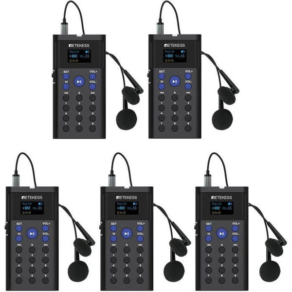 Retekess TT128 hörlurar, Audio Whisper tolkningsutrustning, automatisk förklaringsguideringssystem, 41 språk, för resor
