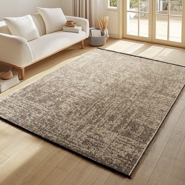 Beige bomull chenille matta tvättbar bohemisk stil, vintage kilim, kort lugg, mjukt marmorert antislip (Dimension: 240X340 cm)