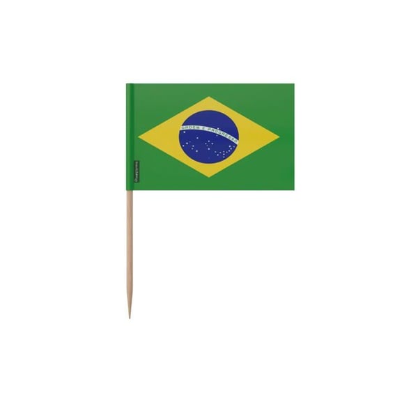 Tandpetare Brasilienflagga - 6.5 cm - 100 stycken - Klisterplast - Bambustick - Pixelforma