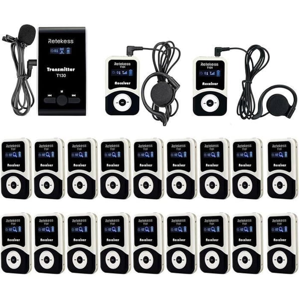Retekess T130-T131 Tour Guide Audio System, 99 kanaler, 12H Standby, för fabriksvisningar, kyrkoöversättningar