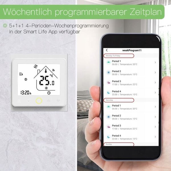 Thermostat Zigbee - ARHATREYA - Programmerbar - Vatten/Gas Uppvärmning - Vit