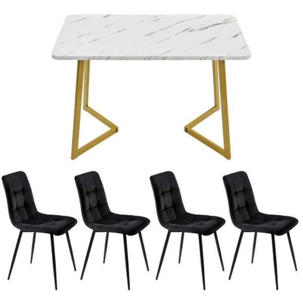 Spisestuebord - 117 cm - 4 sorte velourstole - Gyldne ben - Moderne design