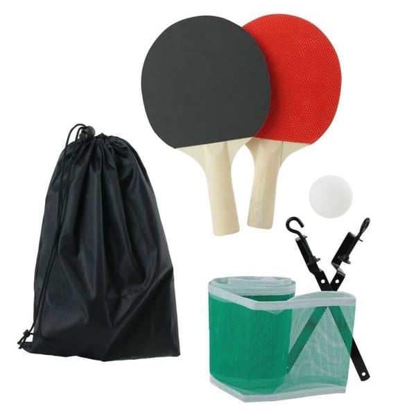 Mobil bordtennissats med justerbart nät, 2 racketar, 2 bollar, inklusive fodral