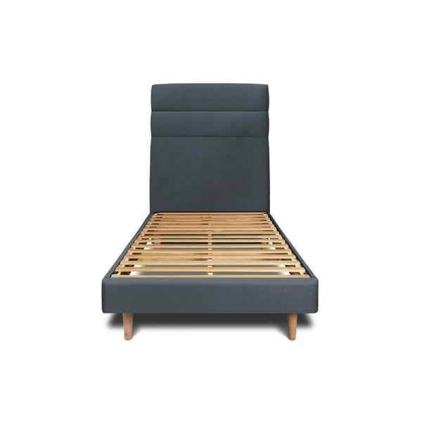 Säng 90x200cm med sänggavel i sammetslinjer och sängbotten kit - Grå - Skandinavisk - Modern - Robust och hållbar