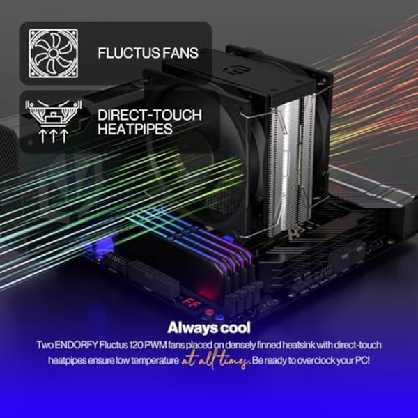 CPU-køler - ENDORFY - Fera 5 - Dual Fan - 120 mm - Nem installation - Semi-passiv tilstand