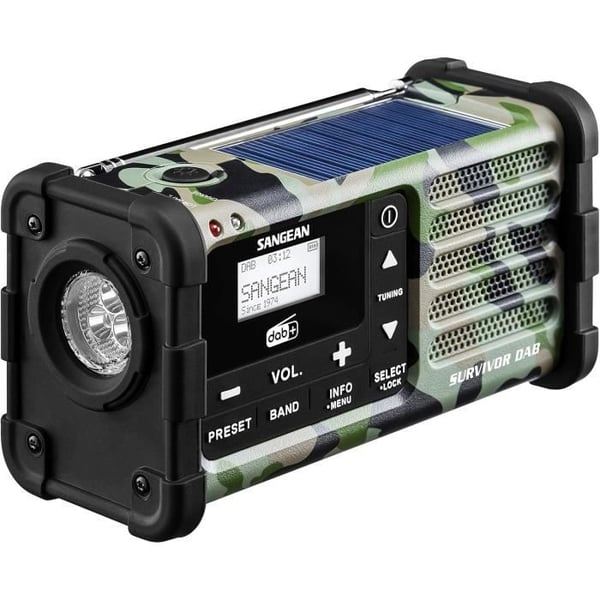 Radio DAB Kannettava - Sangean - Dab Survivor - Vihreä Camouflage - Bluetooth - Sisäänrakennettu Akka
