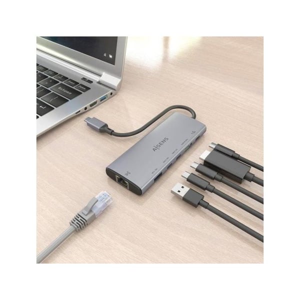 Dockning USB-C - AISENS - ASUC-6P030-GR - 6 i 1 - HDMI, RJ45, USB-A - Aluminium Grå