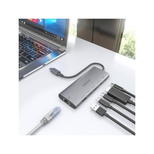 Dockning USB-C - AISENS - ASUC-6P030-GR - 6 i 1 - HDMI, RJ45, USB-A - Aluminium Grå