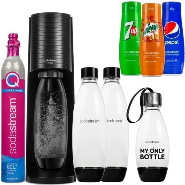 Sodamaskin - Sodastream - Terra - Svart - 3 flaskor - 3 sirap - Quick Connect - Hemgjord kolsyrat vatten Sodamaskin - Sodastream - Terra - Svart - 3 flaskor - 3 sirap - Quick Connect - Hemgjord kolsyrat vatten