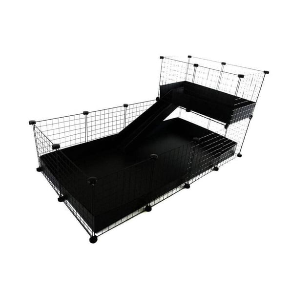 Modulärt bur - C&C - En våning - 4 x 2 + Loft 2 x 1 - Svart ramp