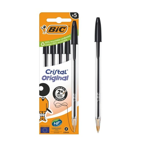 Kulpenna - BIC - Pack om 5 - Kristall - Svart bläck - Medium spets - Plast - Skrivande - Författande