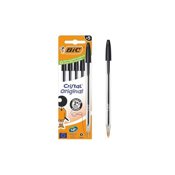 Kulpenna - BIC - Pack om 5 - Kristall - Svart bläck - Medium spets - Plast - Skrivande - Författande