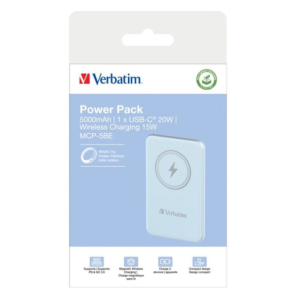 Powerbank - VERBATIM - Magnetisk Ws Powerbank 5000 - 5000 mAh - USB Type-C - Trådløs opladning