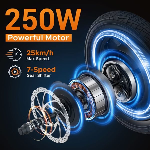 Elcykel för vuxna HillMiles Mile 1, Motor 250 W, Batteri 36 V 10,4 Ah, Däck 14 tum