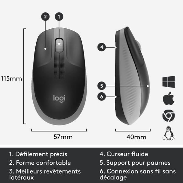 Mus - Trådlös - Logitech - M190 - Grå