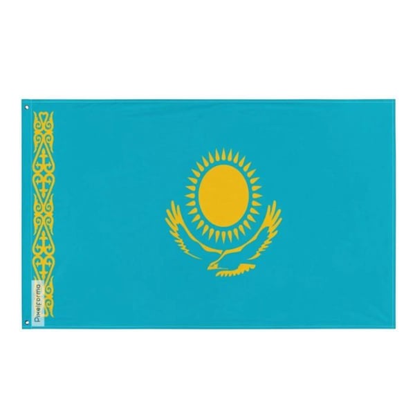 Kazakhstanflagga – 128 x 192 cm – Hållbar Polyester – 2 Metallöglor – Inomhus / Utomhus – Pixelforma