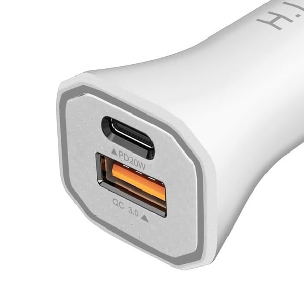 Laddare Bil - Vit - 2x USB 3.0 - USB-C Power Delivery - Snabb laddning 3.0 - 28W