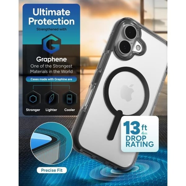 Grafen Cover - ZAGG - iPhone 16 - MagSafe Kompatibel - Ridsefast - Tyndt Design