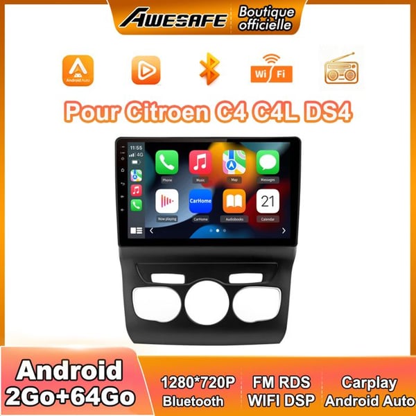 AWESAFE Autoradio Android 13 för Citroen C4 C4L DS4 (2013-2017) med 2Go+64Go 10'' pekskärm Carplay Android Auto GPS WiFi GPS