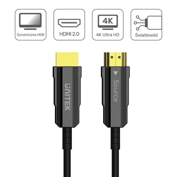 Optisk HDMI-kabel - UNITEK - 20 m - HDMI 2.0 - 4K 60Hz - Fiberoptik