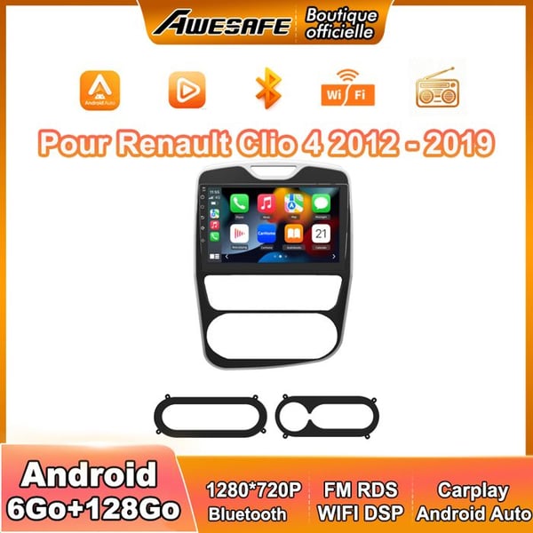 AWESAFE Autoradio Android 13 för Renault Clio 4 (2017-2019) 6Go+128Go med 10,1'' pekskärm Carplay Android Auto WiFi Bluetooth