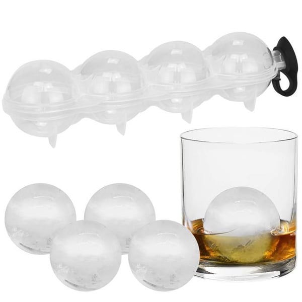 Isbitsform - NELIPS - 4 Stora Bollar 5CM - Idealisk för Cocktails - Elegant - Lätt att Använda