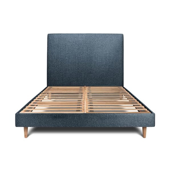 Säng 150x190cm med tuftad sänggavel i bouclé och kit sängbotten Blå - Total höjd: 29cm