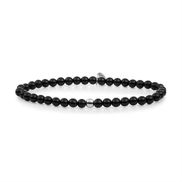 Armband i pärlor - SPARKLING - SB-GEM07-ADD-4MM - Svart onyx - Rhodiumpläterad silver - 17,5 cm