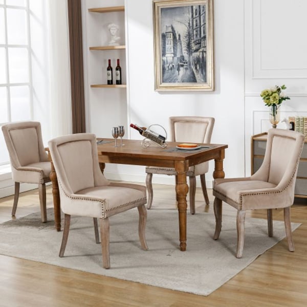 Stolset - MUVOE - 4 matstolar - Beige tyg - Massivt trä - Elegant chic