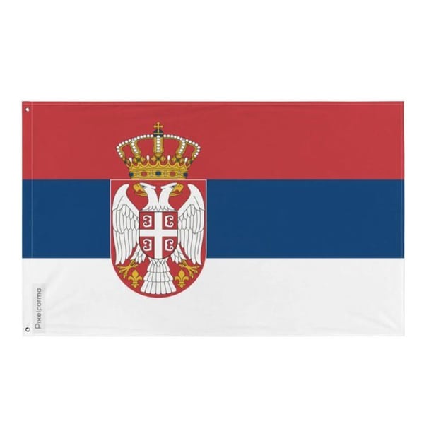 Serbiens flagga – 128 x 192 cm – Hållbart Polyester – 2 Metallöljett – Inomhus / Utomhus – Pixelforma