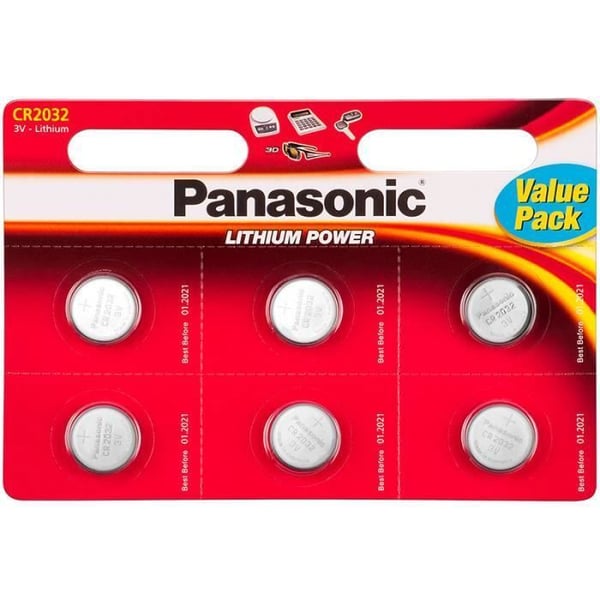 PANASONIC - CR2032 litium knappcellsbatteri x6