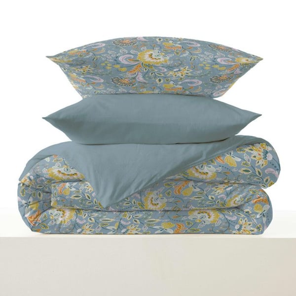 Komplett set med vändbar påslakan "Vanessa" 4 delar för säng 90 x 190 Bergame Turkos - -