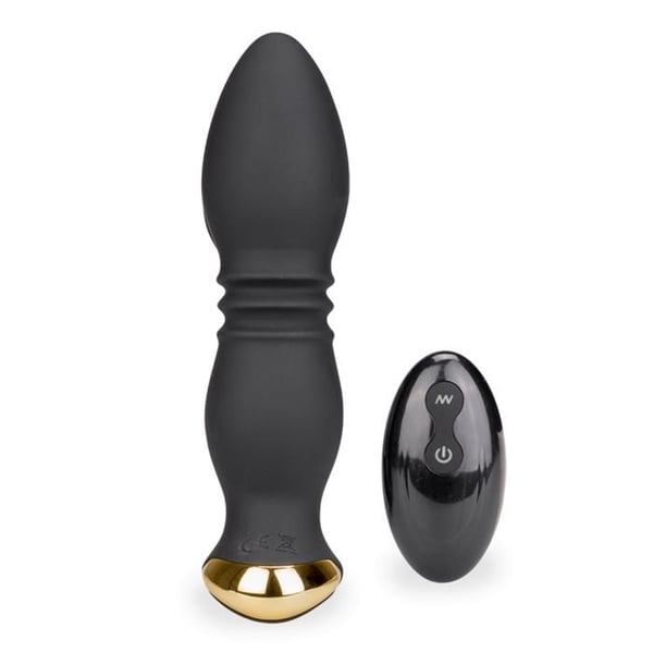 Automatisk anal plug med handsfree och vibrationer med Luck ringar - Svart