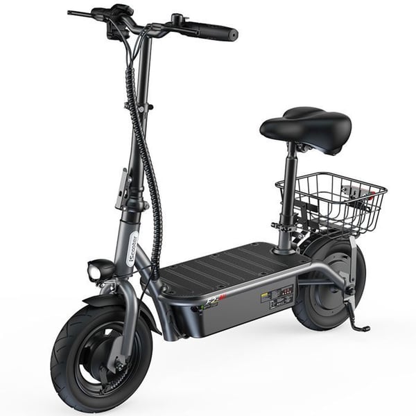 iScooter F2 Elektrisk Trottinett - Justerbart Säte + Korg - 500W - 30 km Räckvidd - Fällbar - 10" Däck - Dubbel Trumbroms