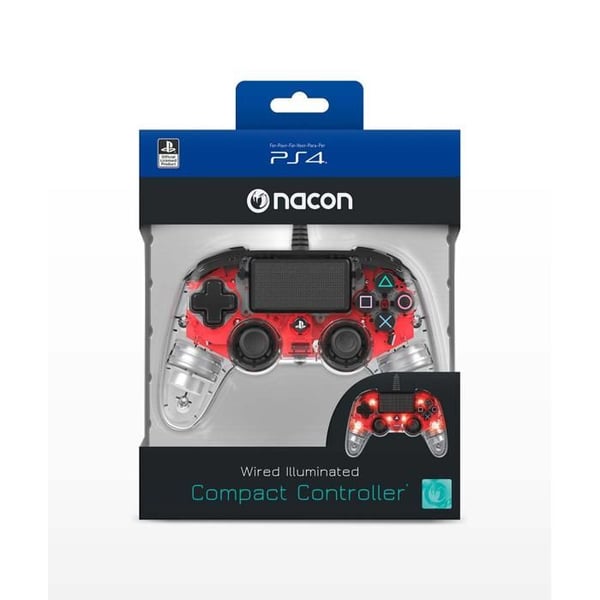 Manette filaire Compact Controller Nacon transparent rød til PS4 kompatibel med PC Manette filaire Compact Controller Nacon transparent rød til PS4 kompatibel med PC